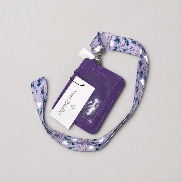 Vera Bradley Accessories - Vera Bradley Quilted Fabric Card Holder Purple &VB Holographic Butterfly Lanyard